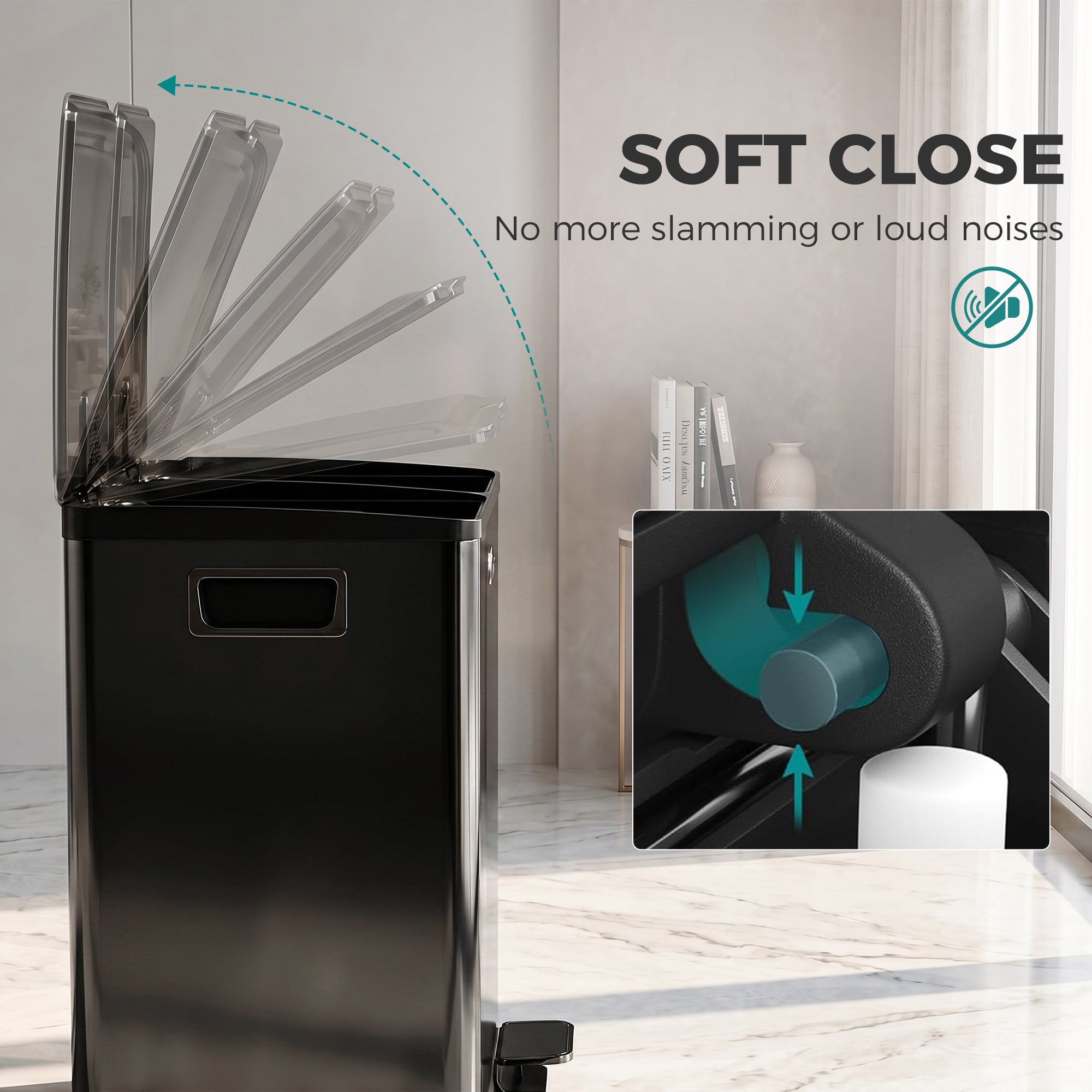 Garbage Bin, Soft-Close Trash Can with Foot Pedal, 2x5 Gal (2x20 L) Garbage Can with Removable Inner Buckets, Black