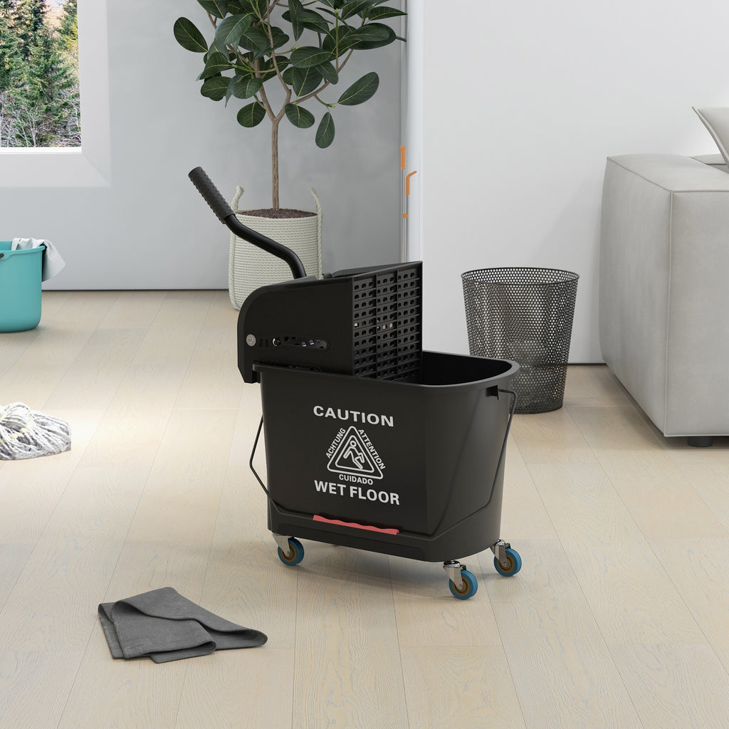 Compact Mop Bucket with Wringer, Mop Bucket on Wheels, 5 Gallon, Separate Dirty and Clean Water, Yellow