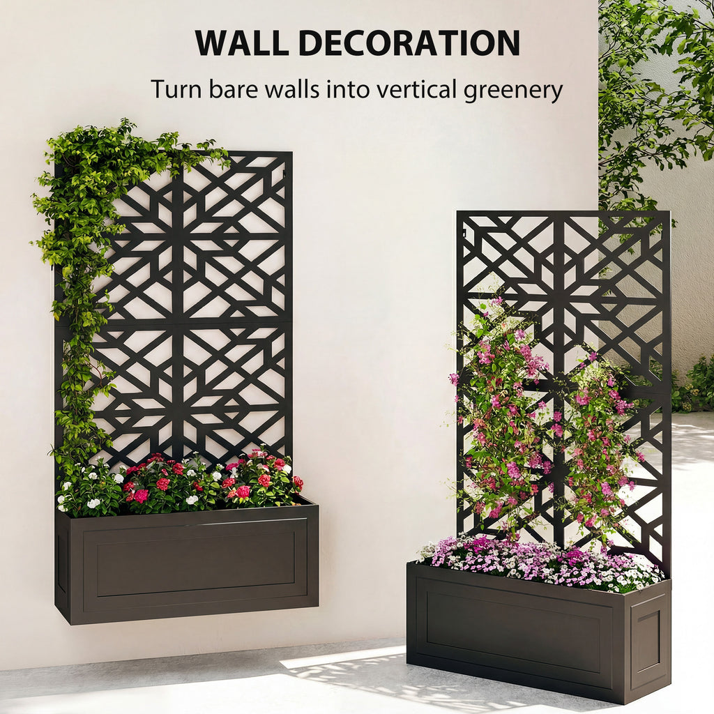 Metal Raised Garden Bed with Trellis for Climbing Plants, Freestanding or Wall Mounted Flower Bed with Privacy Panel