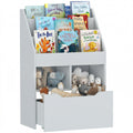 Kids Bookcase Multi-Shelf Rack Organizer with Storage Drawer for Books for Reading Nook, Classroom, Bedroom, Playroom, Grey