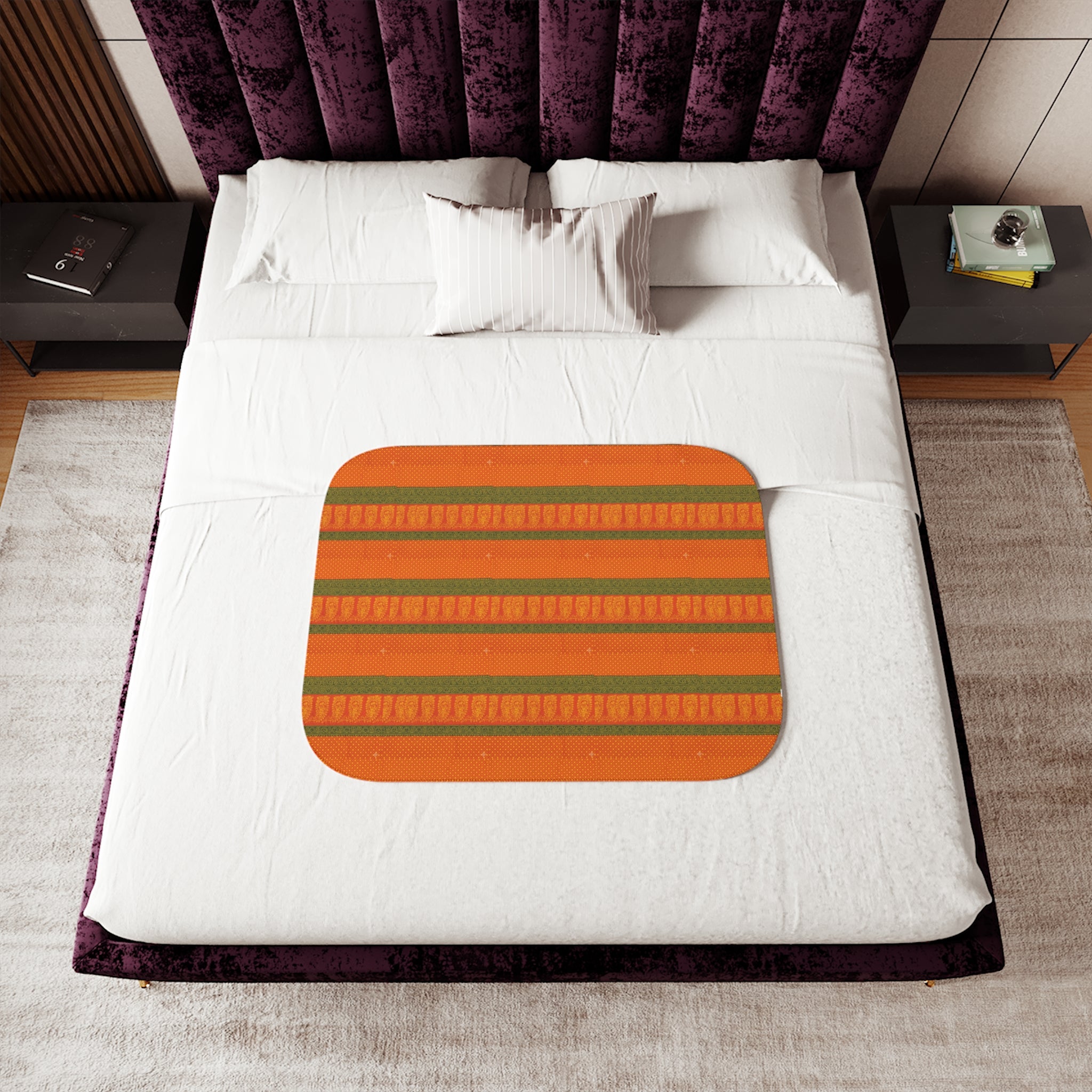 Sherpa Blanket — Cozy Orange Striped Throw for Fall & Cabin Decor