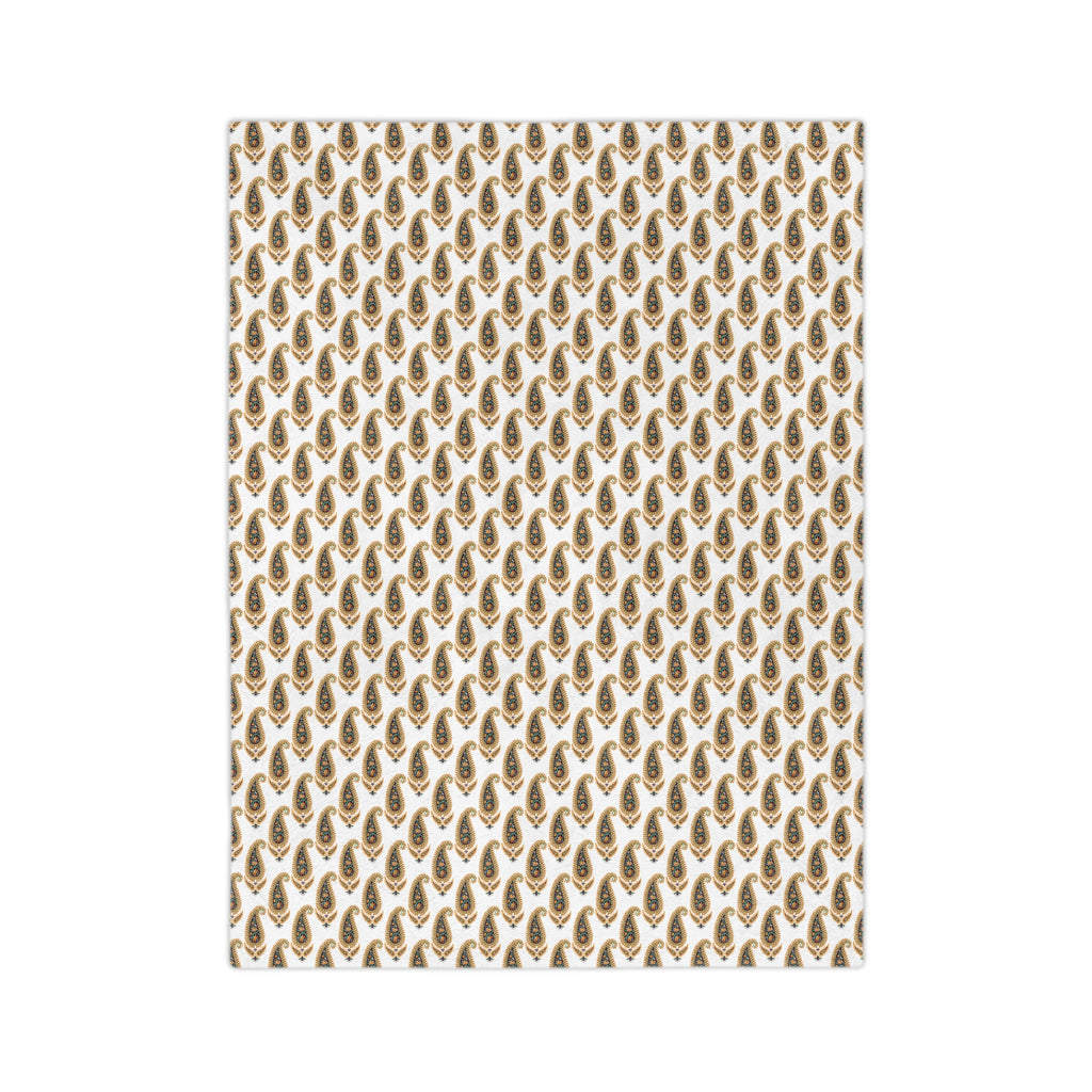 Velveteen Microfiber Blanket — Golden Paisley Pattern Cozy Throw