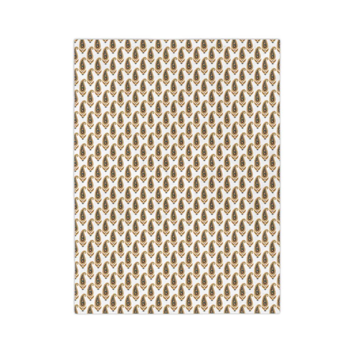 Velveteen Microfiber Blanket — Golden Paisley Pattern Cozy Throw