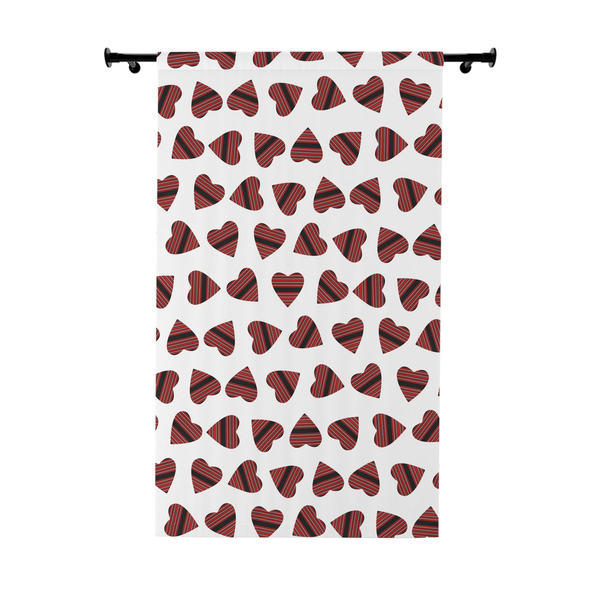 Heart Pattern Window Curtain — Red Striped Hearts Single Panel Curtain for Valentine’s Day & Romantic Decor