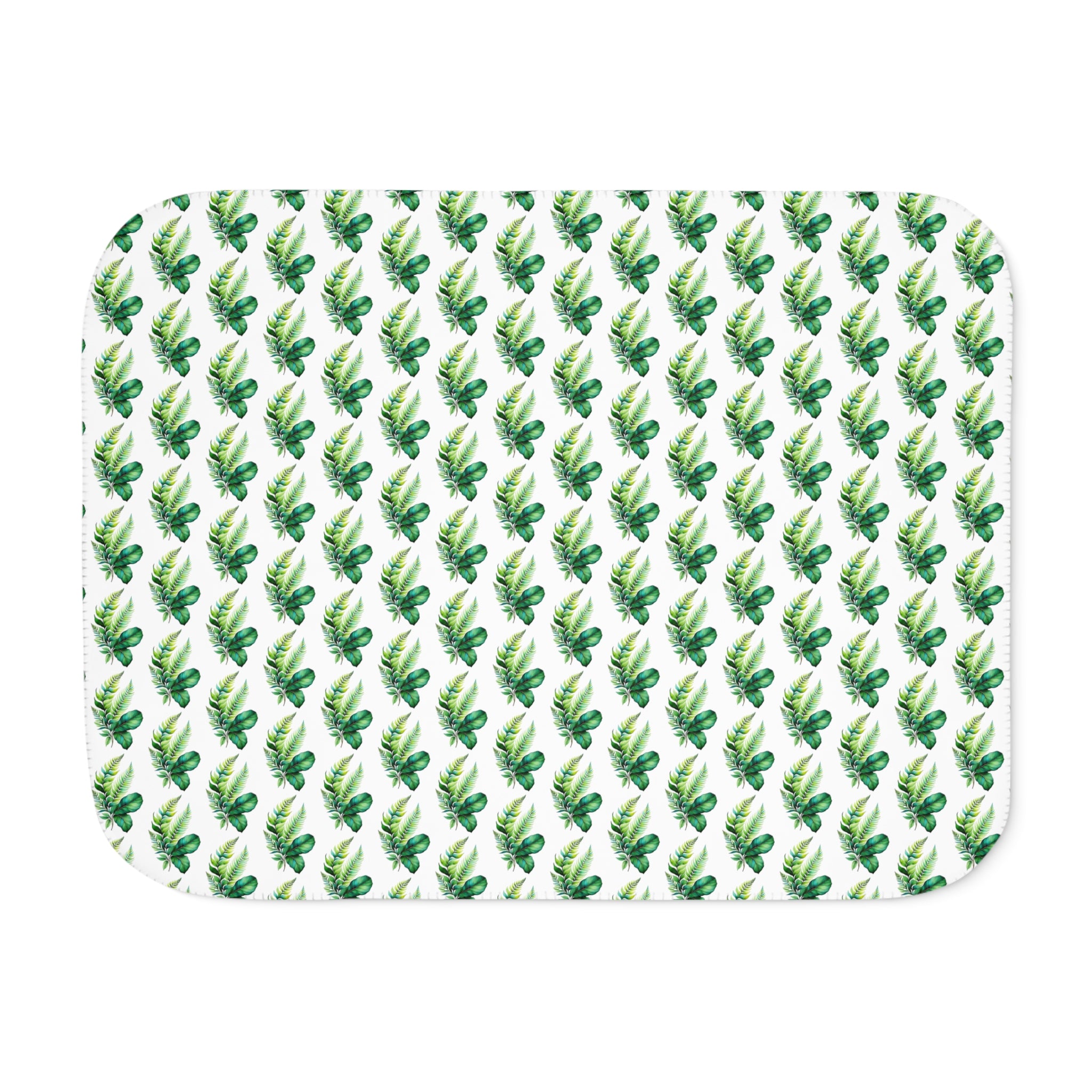Tropical Palm Sherpa Blanket – Reversible Cozy Throw with Green Leaf Pattern