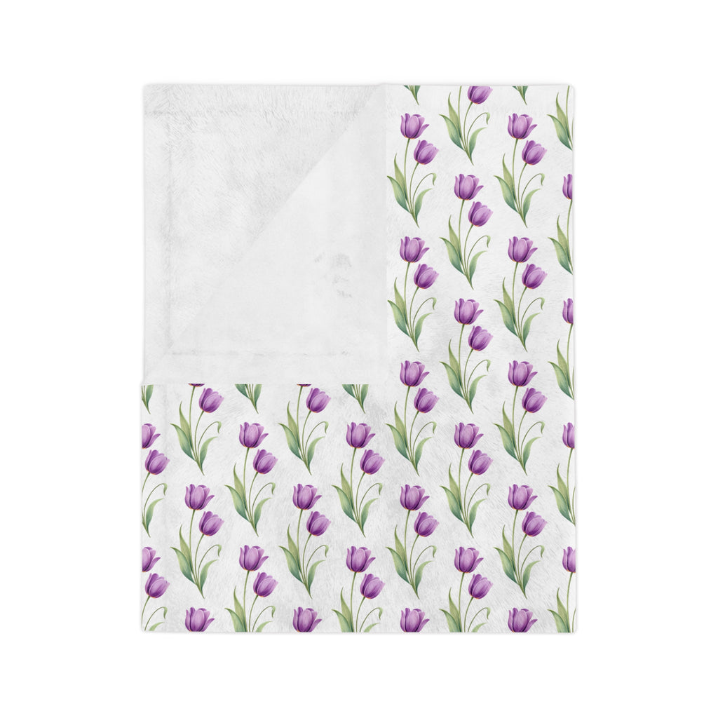 Floral Tulip Microfiber Blanket — Purple Tulip Pattern Throw