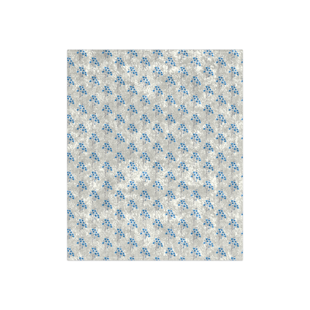 Crushed Velvet Blanket — Blue Floral Pattern Plush Throw