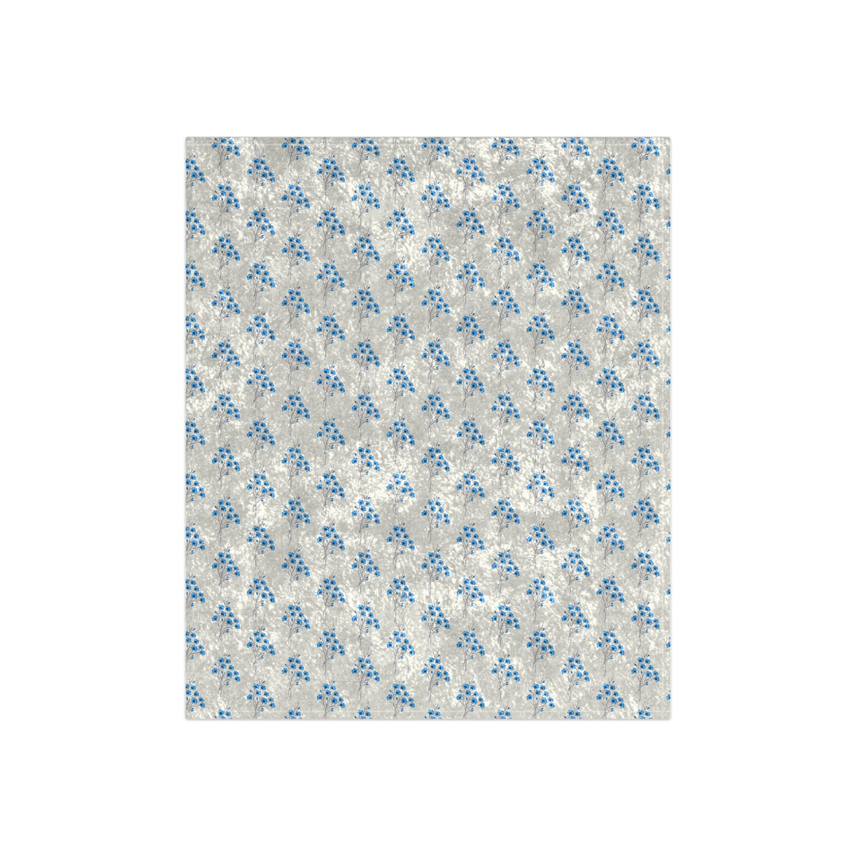 Crushed Velvet Blanket — Blue Floral Pattern Plush Throw