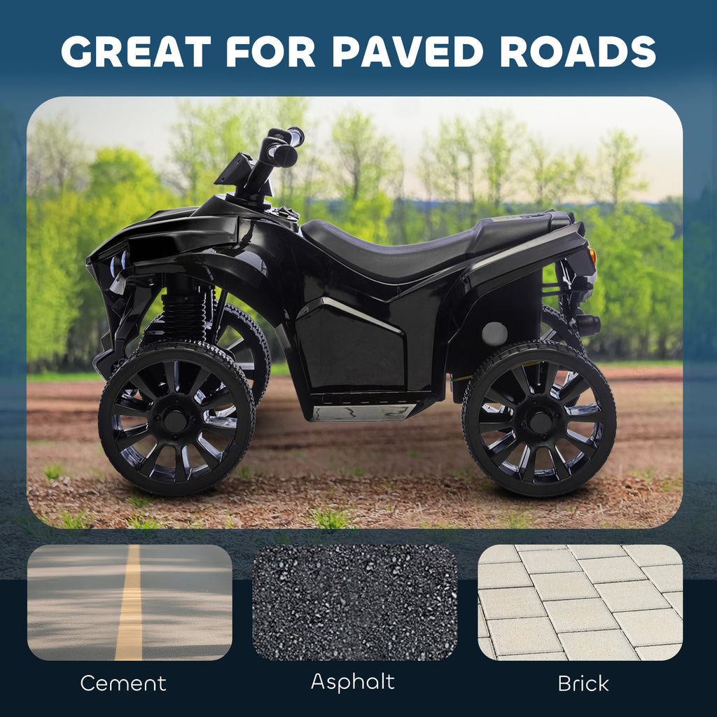 Qaba 6V Kids ATV, 4 Wheeler Electric Ride on Car with Music and LED Headlights, for Ages 37-72 Months Boys and Girls, Black