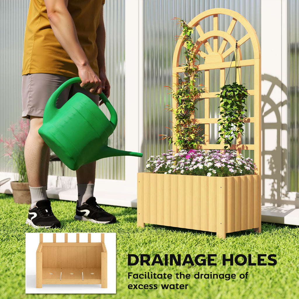 Wooden Raised Garden Bed with Lattice Trellis, Outdoor Elevated Planter Box with Drainage Holes for Climbing Plants
