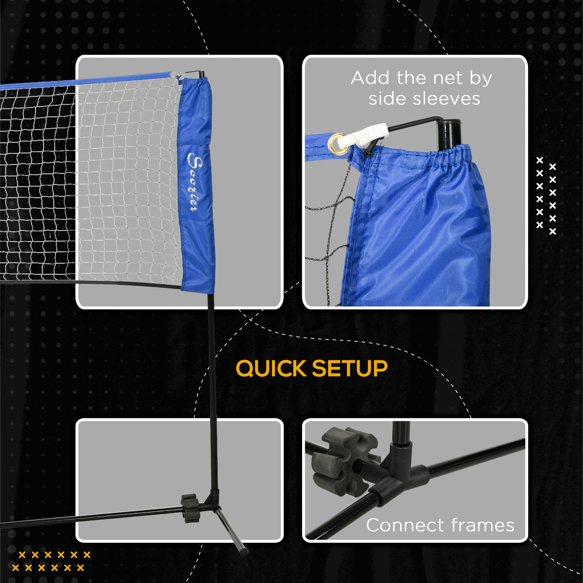 Soozier 10ft Badminton Net, Height Adjustable Outdoor Sports Net with Carry Bag, for Tennis, Pickleball and Volleyball, Yellow