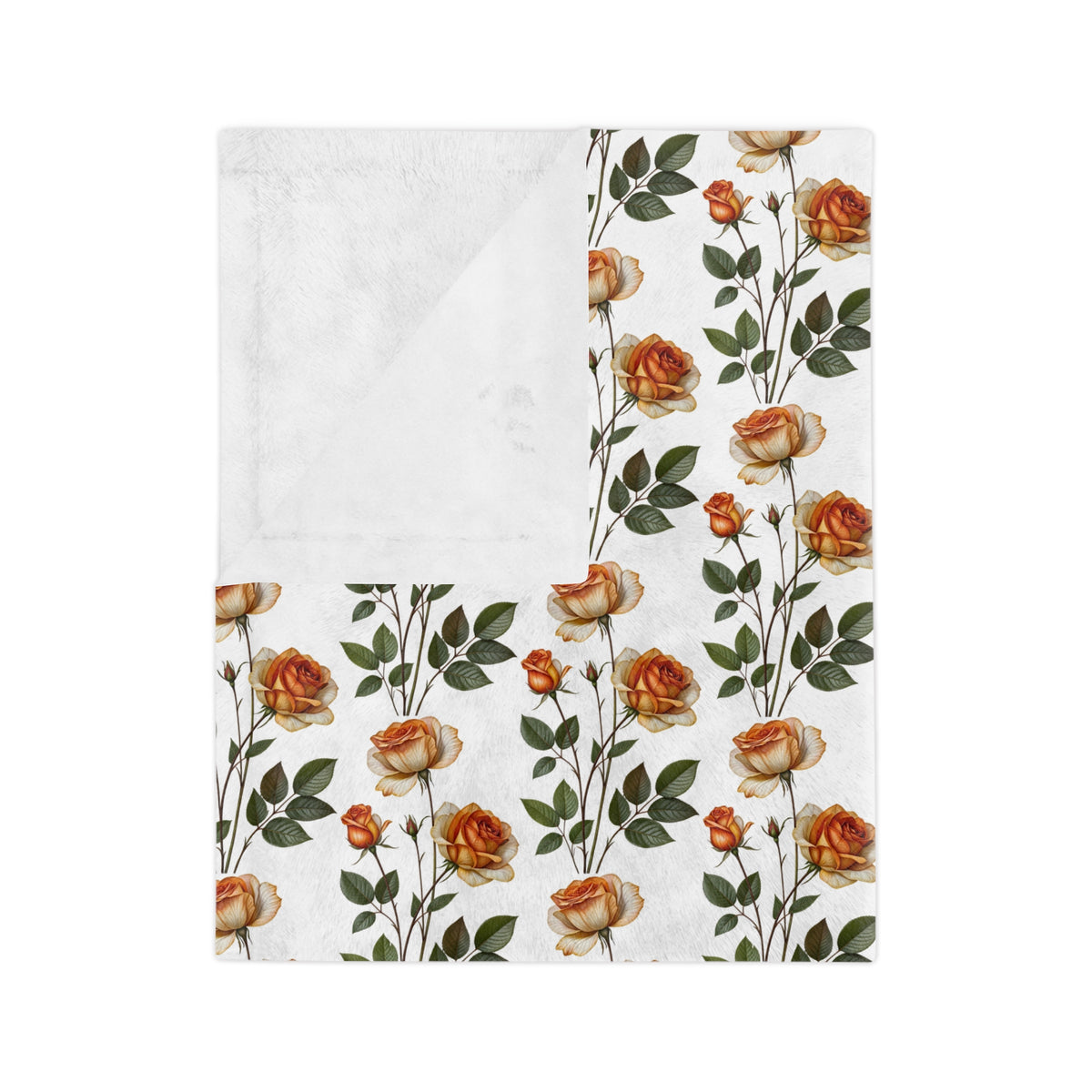 Floral Velveteen Blanket — Vintage Orange Rose Microfiber Throw
