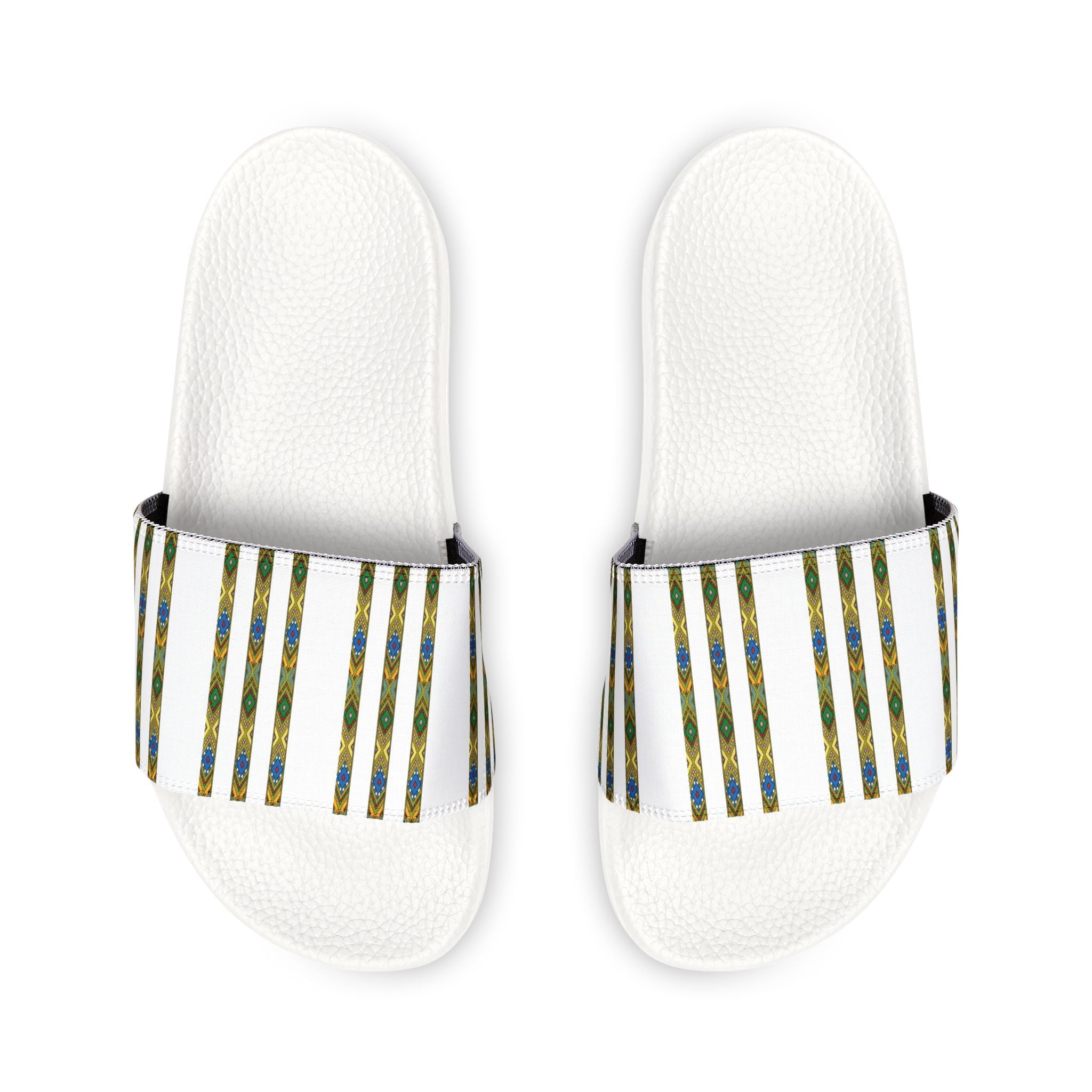 Slide Sandals — Striped Green Blue Marble Removable Strap Slides