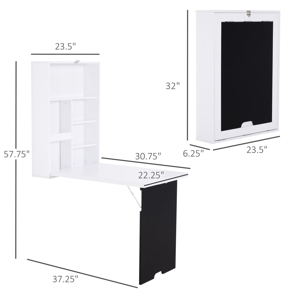 Wall Mounted Table Fold Out Convertible Desk, Multi-Functional Space Saving Computer Desk with Writing Floating Board for Students, White and Black