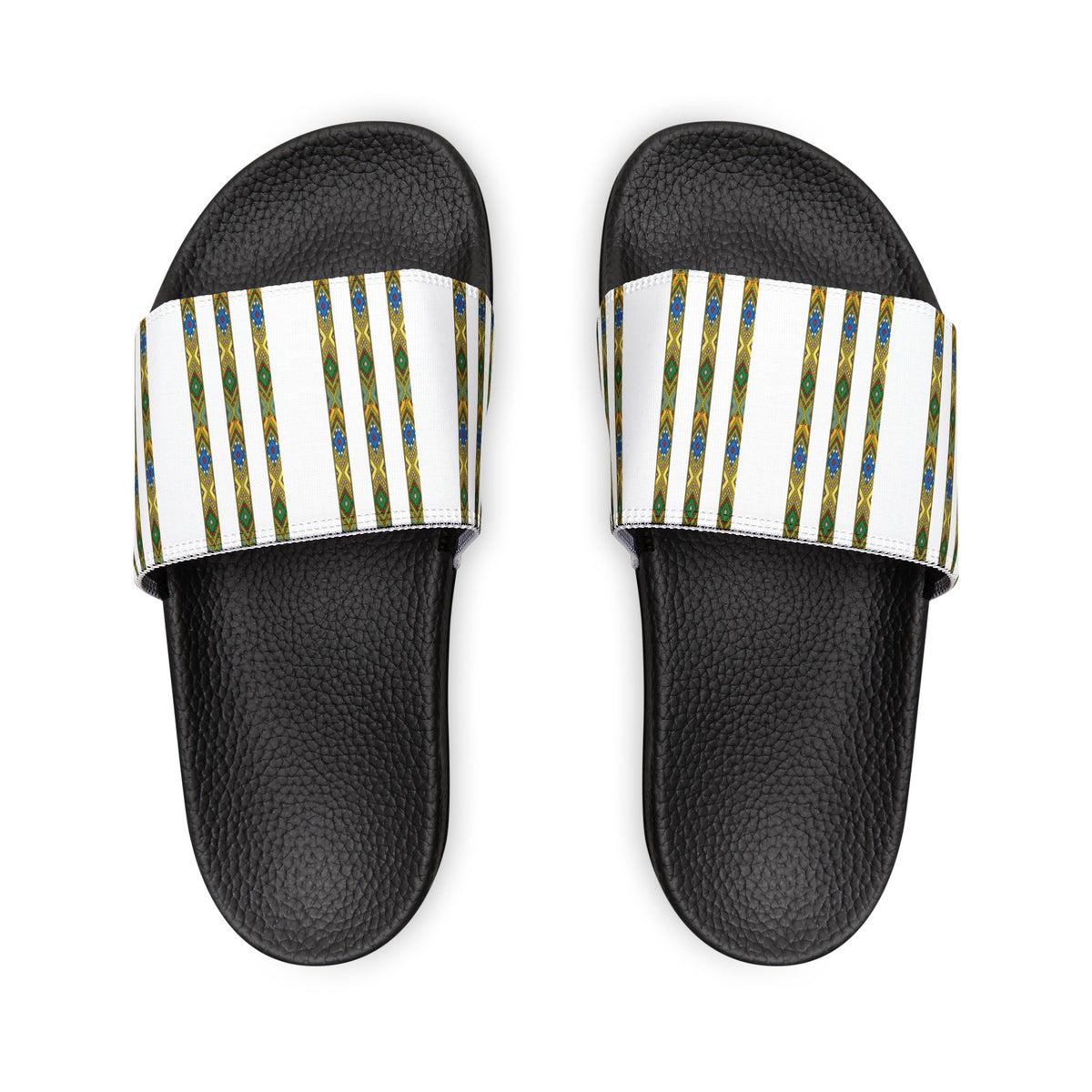 Slide Sandals — Striped Green Blue Marble Removable Strap Slides