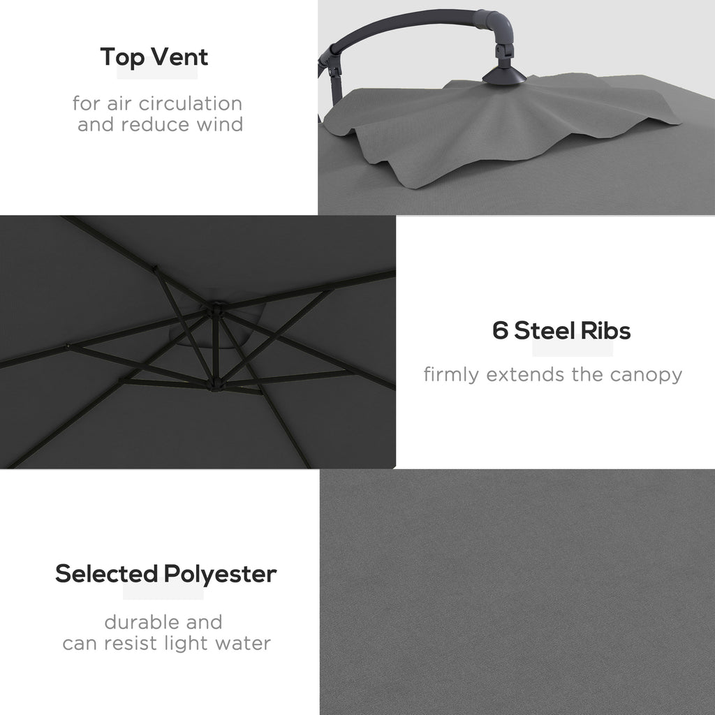 3(m) patio offset umbrella, with Cross Base - Dark Grey