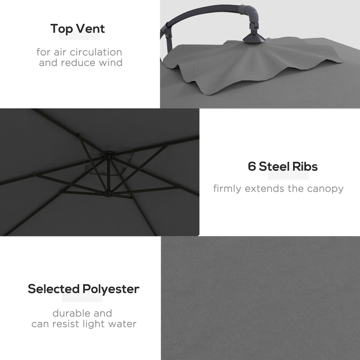 3(m) patio offset umbrella, with Cross Base - Dark Grey
