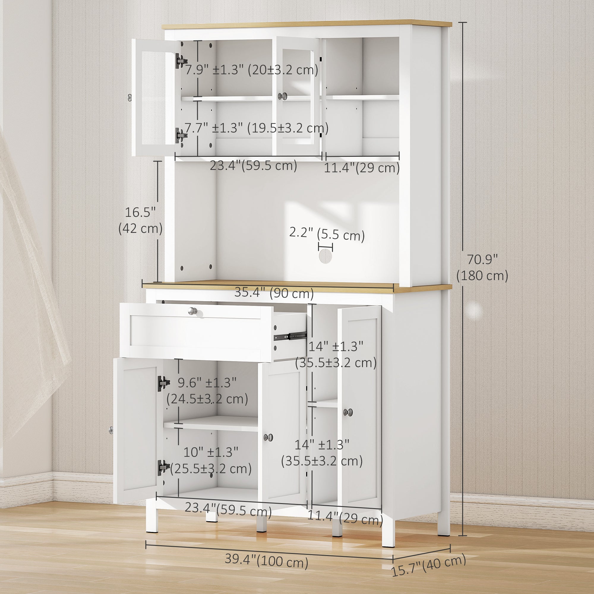 67" 4-Door Kitchen Pantry Cabinet, Freestanding Storage Cabinet Cupboard with Adjustable Shelves, White