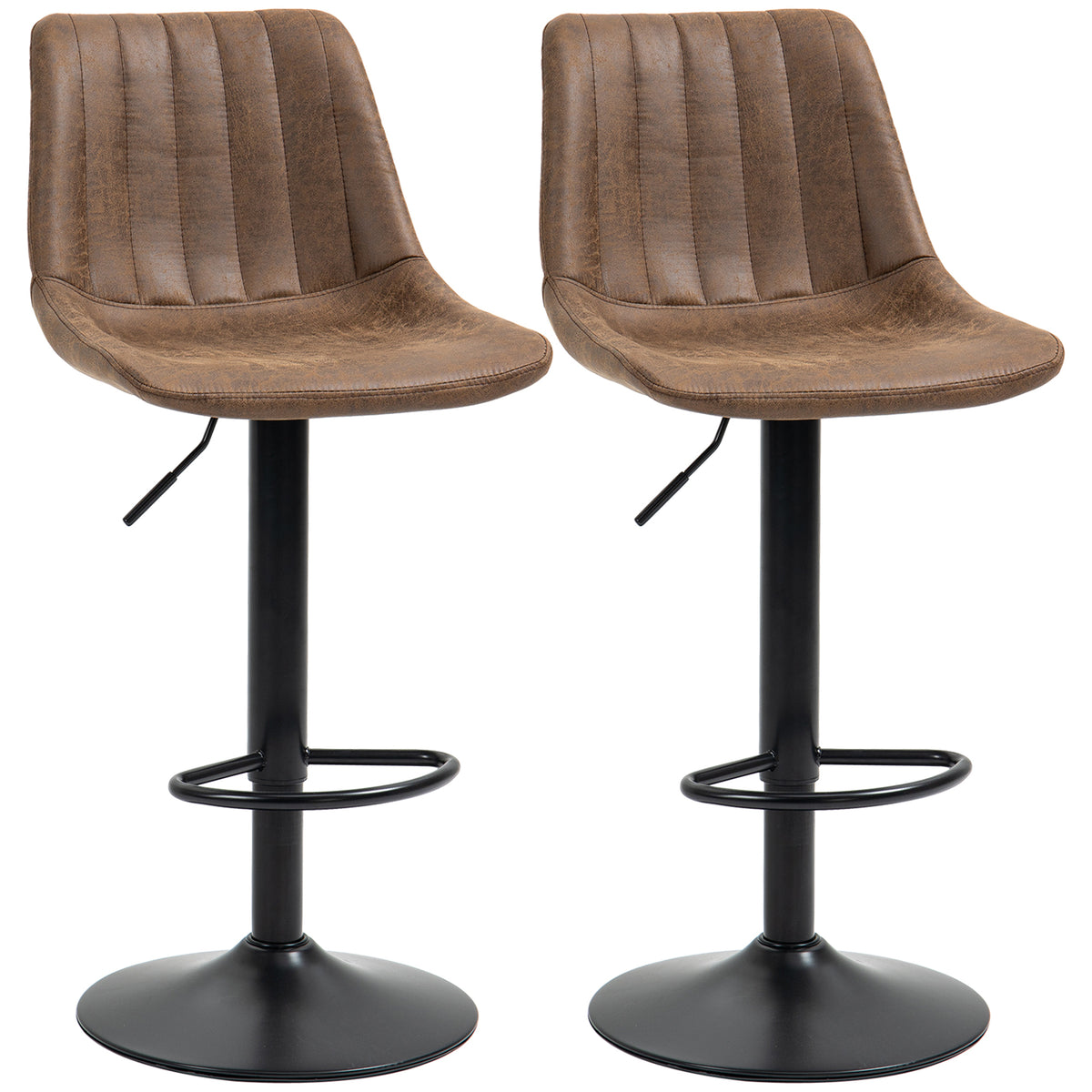 Adjustable Bar Stools Set of 2, Leathaire Swivel Barstools with Back and Footrest, Upholstered Bar Chairs for Kitchen, Dining Room, Home Pub, Brown