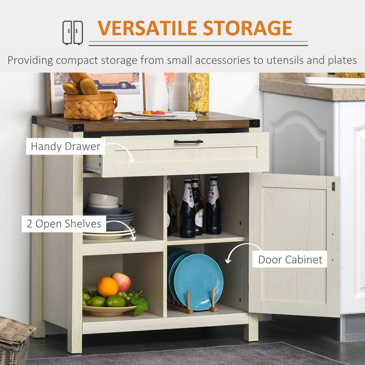 Rustic Barn Door Storage Cabinet Modern Farmhouse Buffet Sideboard for Kitchen and Dining Room White
