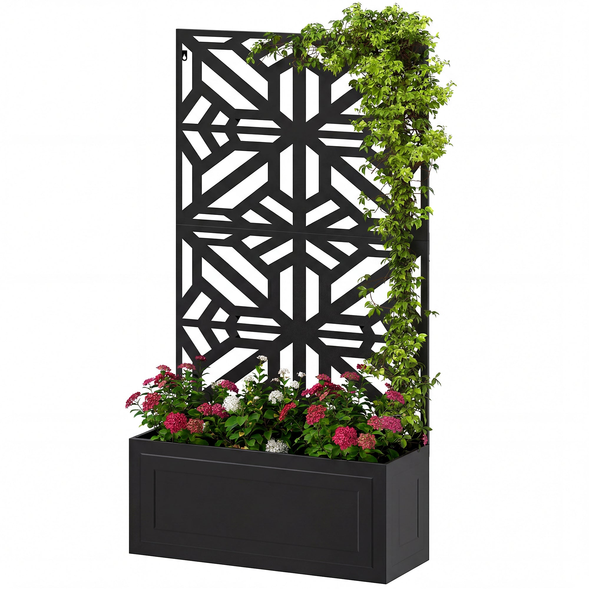 Metal Raised Garden Bed with Trellis for Climbing Plants, Freestanding or Wall Mounted Flower Bed with Privacy Panel