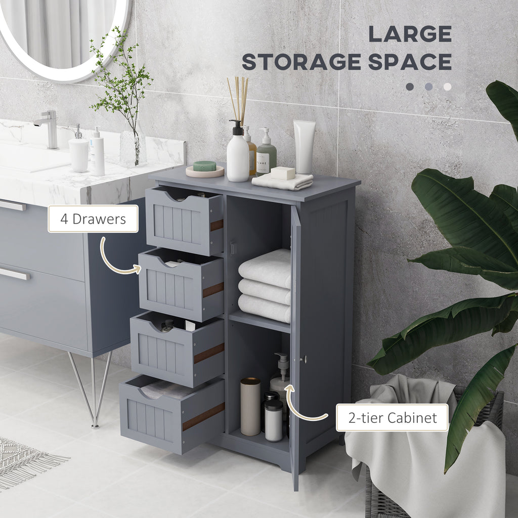 Bathroom Storage Cabinet, Floor Cabinet with Adjustable Shelf and 4 Drawers, Side Cabinet for Washroom, White