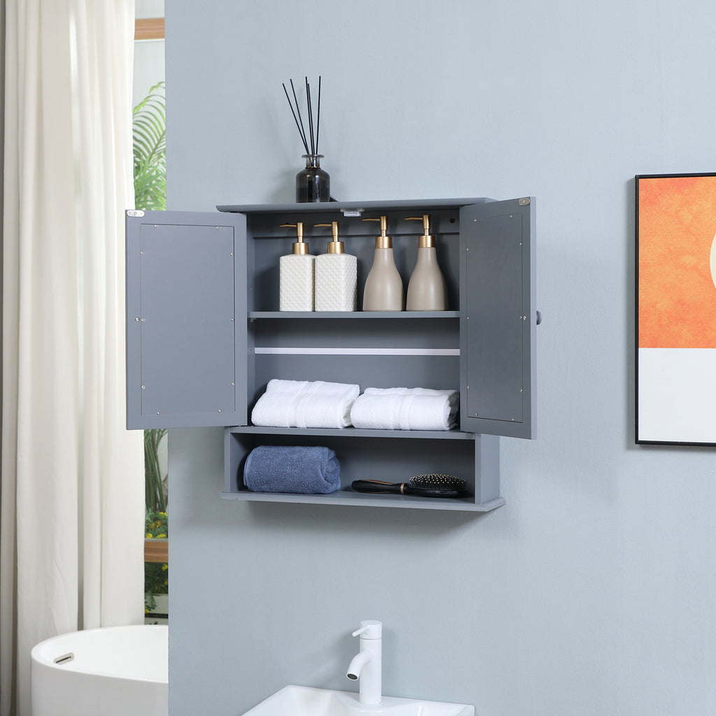 Medicine Cabinet, Wall-Mounted Bathroom Mirror Cabinet with Double Doors, Open Shelf, and Adjustable Shelf, Modern Bathroom Wall Cabinet, White