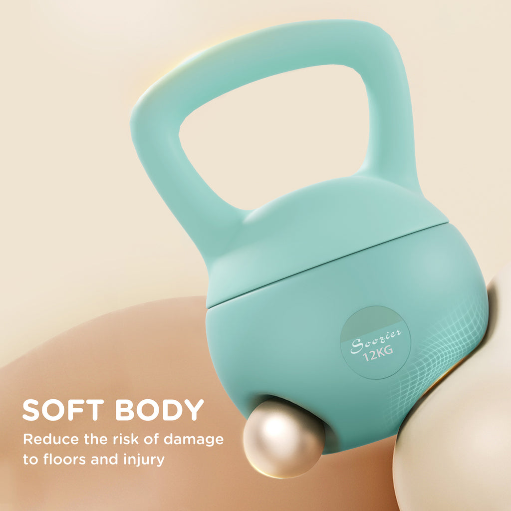 Soozier 13 رطل دمبل كيتل بيل ناعم، وزن مملوء بالرمل مع مقبض، وزن كيتل بيل للتمرين لكامل الجسم، أخضر