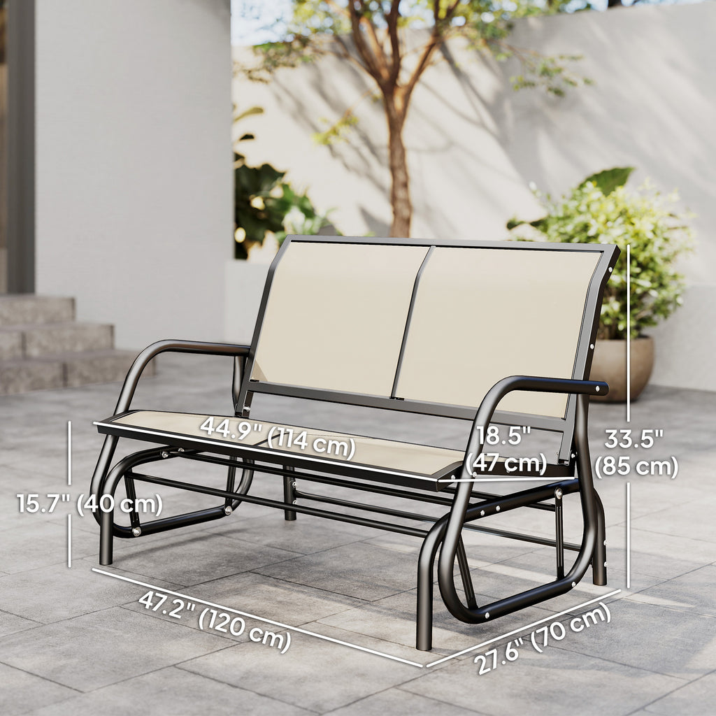 Outdoor Glider Bench, 2 Person Patio Glider Chair, Gliding Outdoor Garden Loveseat Swing Bench with Breathable Mesh Fabric, Steel Frame for Backyard, Porch, Cream White