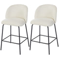 Set of 2 Counter Height Barstools, Upholstered Linen Bar Stools with Backrest, Footrest and Steel Legs, Cream White