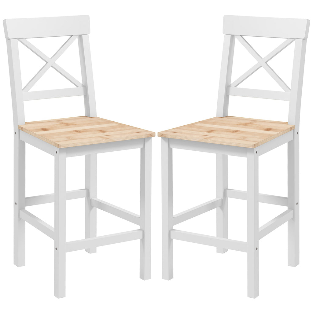 Counter Height Stools Set of 2, Farmhouse Bar Stools with Backs, Solid Wood Counter Stools for Kitchen Island