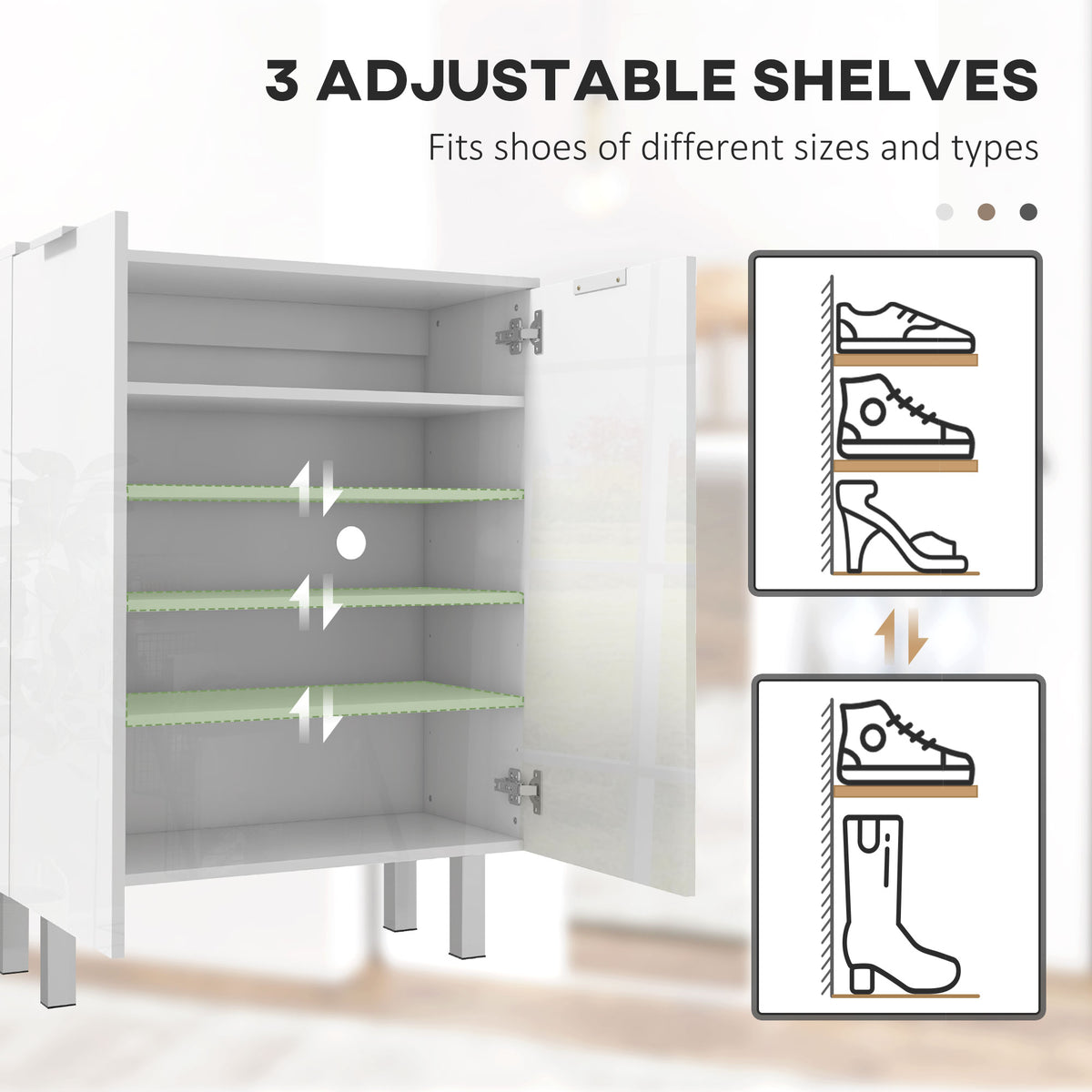 Shoe Cabinet, Shoe Storage Cabinet with Soft-Close Hinges and Adjustable Shelves, Holds 15-20 Pairs, High Gloss White