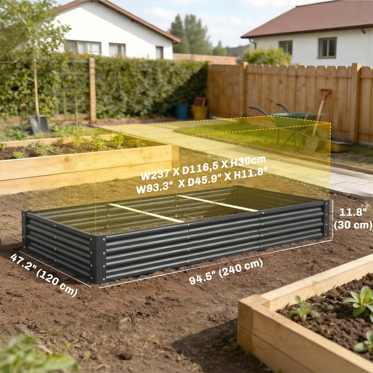 6 x 3 x 1ft Galvanized Raised Garden Bed, Reinforced Outdoor Planter Box with Open Bottom, Dark Grey