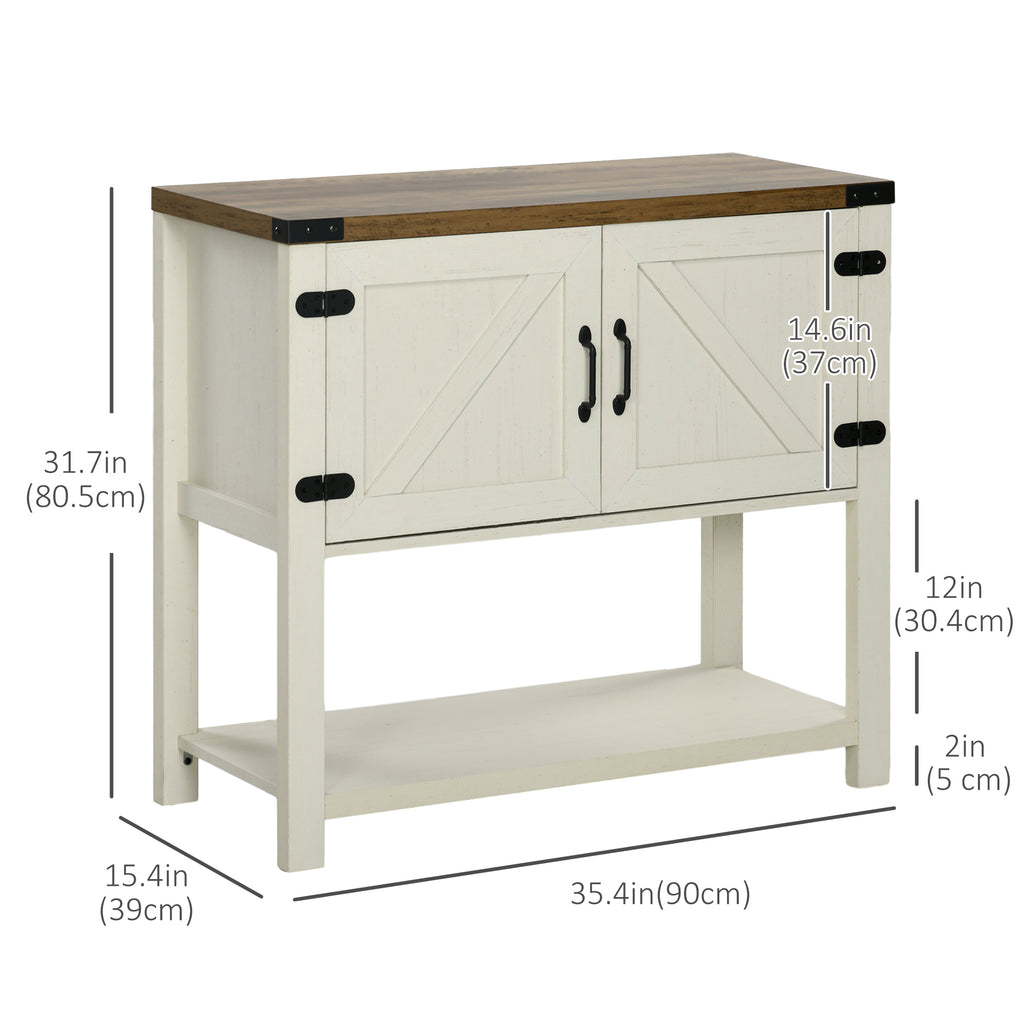 Farmhouse Kitchen Storage Cabinet, Free Standing Sideboard Console Table with Barn Doors, Bottom Shelf, White