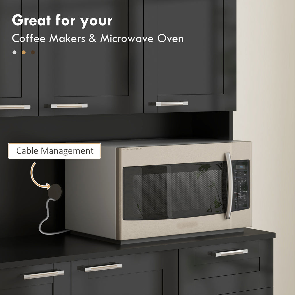 71" Kitchen Pantry Storage Cabinet, Storage Buffet with Hutch, Adjustable Shelves for Living Room, High Gloss Black
