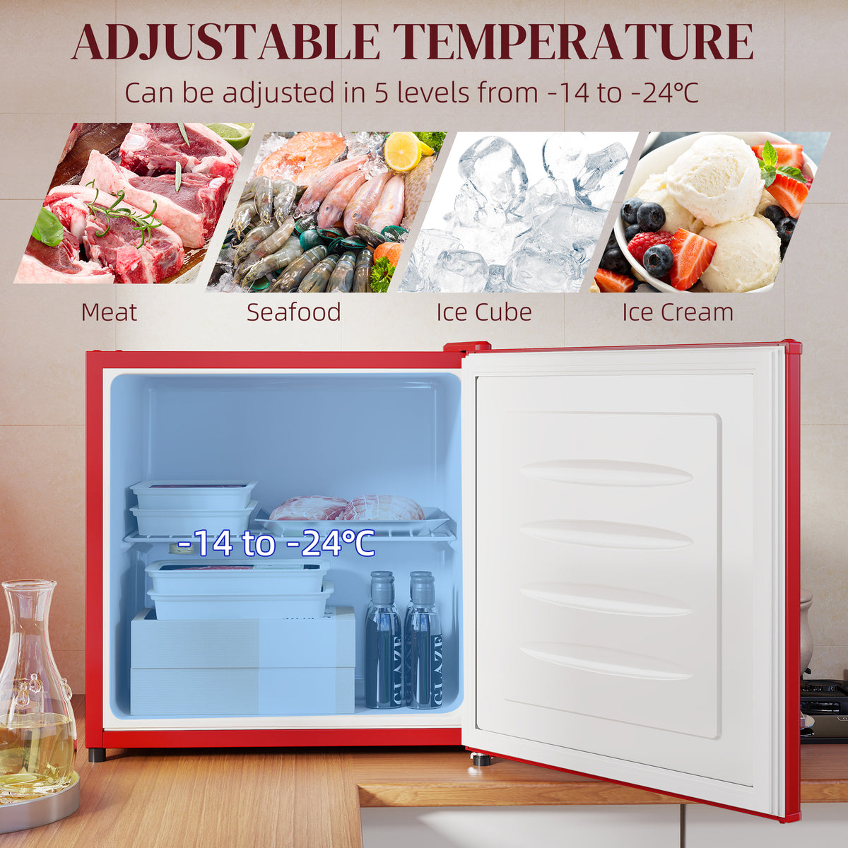 1.1 Cu. Ft. Mini Freezer, Compact Upright Freezer with Reversible Door, Removable Shelf, Adjustable Temperature, White