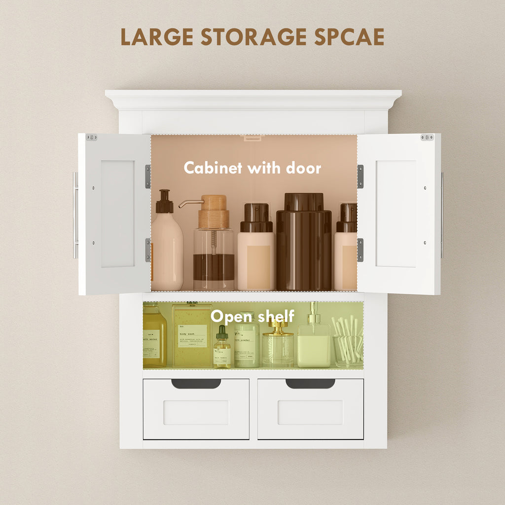 Bathroom Wall Cabinet, Medicine Cabinet, Toilet Storage Cabinet with Shelf for Living Room and Entryway, White