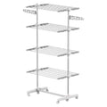 Garment Drying Rack Stainless Steel Folding Clothes Hanging Rack with Side Wings Castors for Indoor Outdoor White