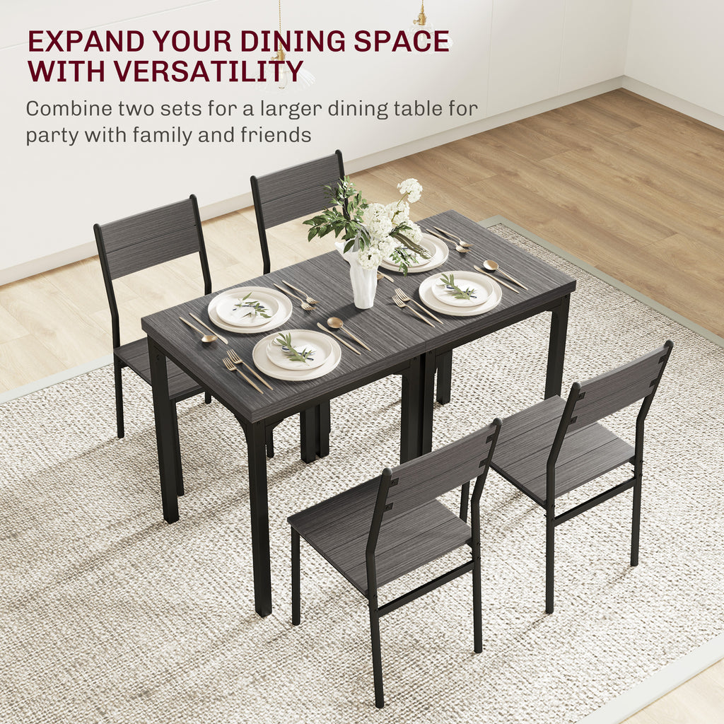 Dining Table Set for 2, 3 Piece Kitchen Table and Chairs with Metal Legs for Small Spaces, Grey Wood Effect