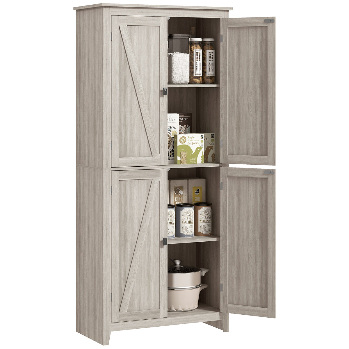 72" Freestanding Storage Cabinet, Kitchen Pantry Cabinet with Doors and Shelves for Dining Room, White