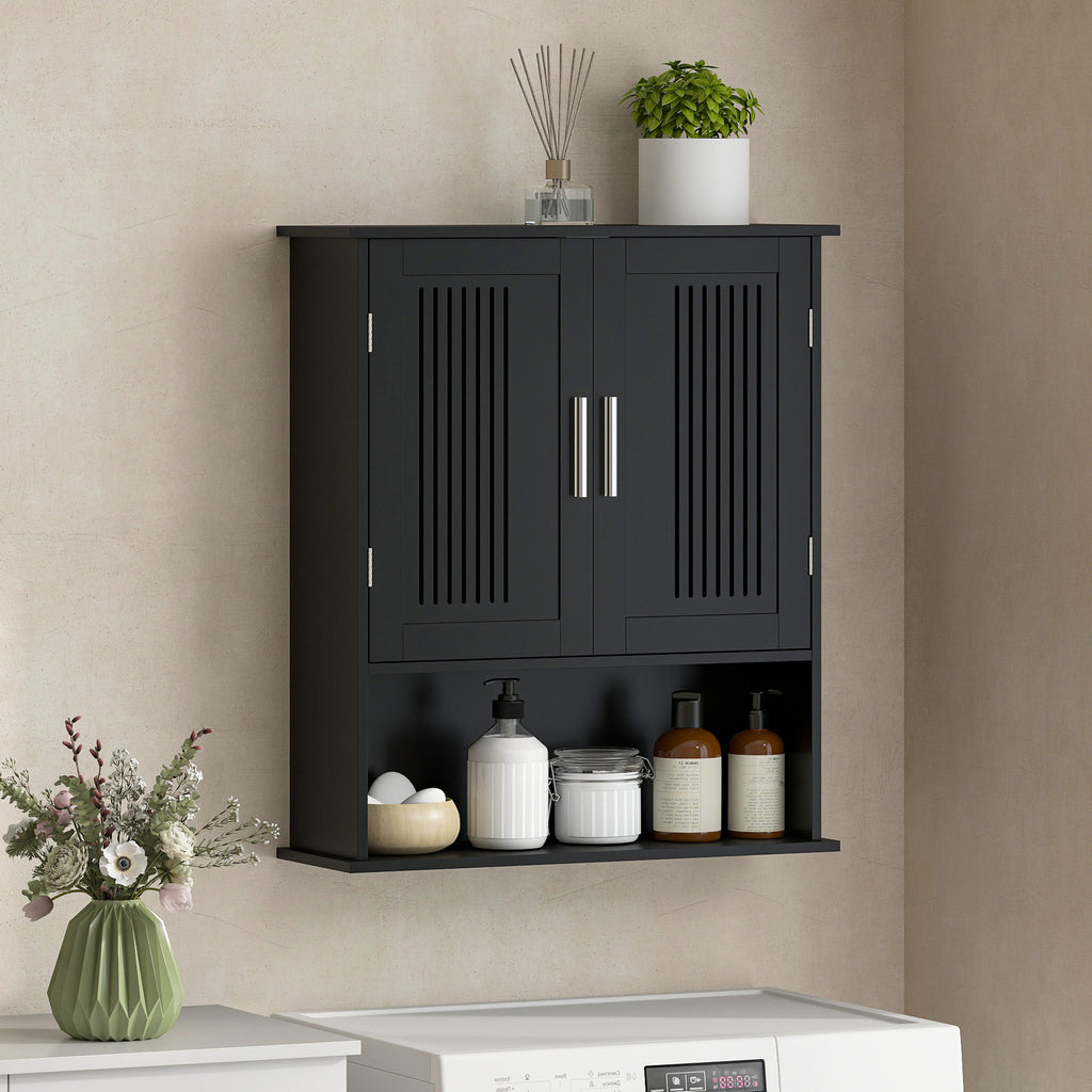 Modern Wall Mount Bathroom Cabinet, Storage Organizer with 2 Door Cabinet and Shelf, White