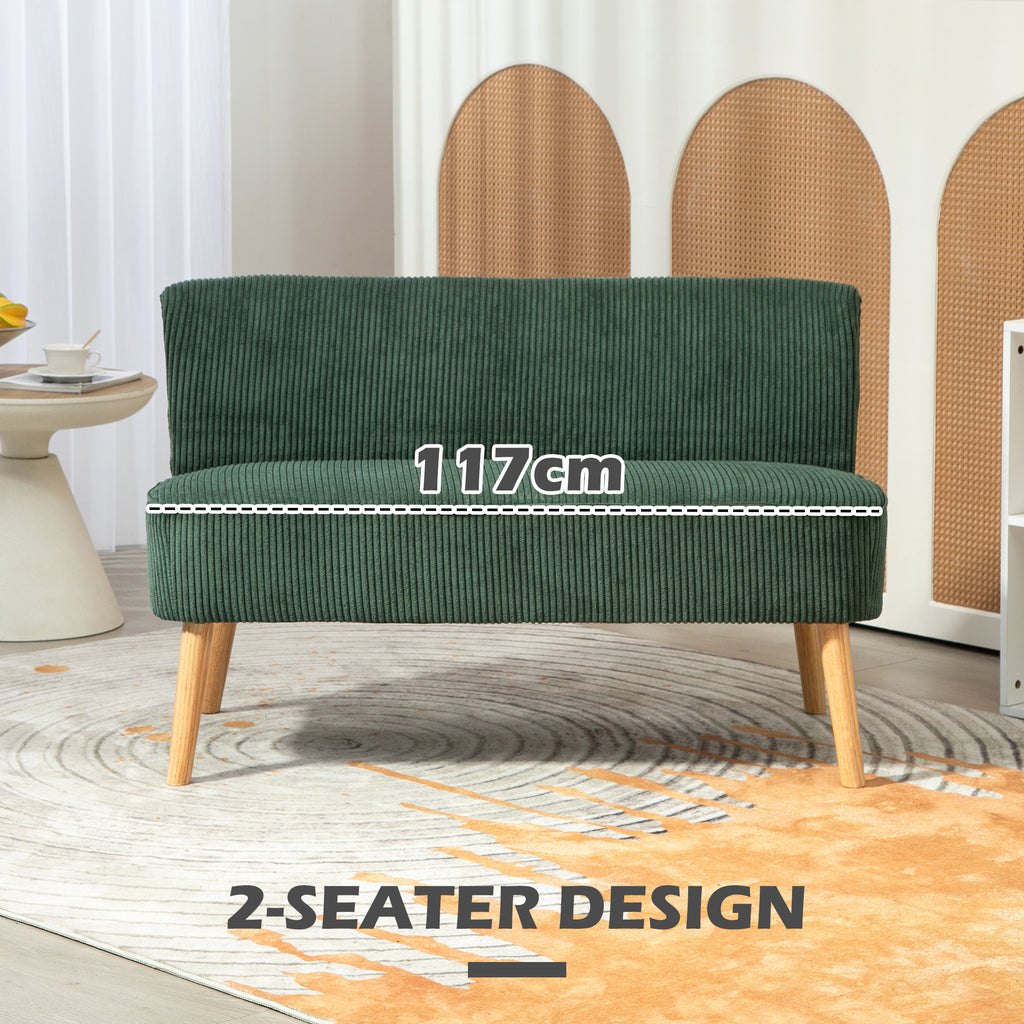Modern 2 Seater Sofa, Upholstered Two Seater Couch with Rubber Wood Legs, Green