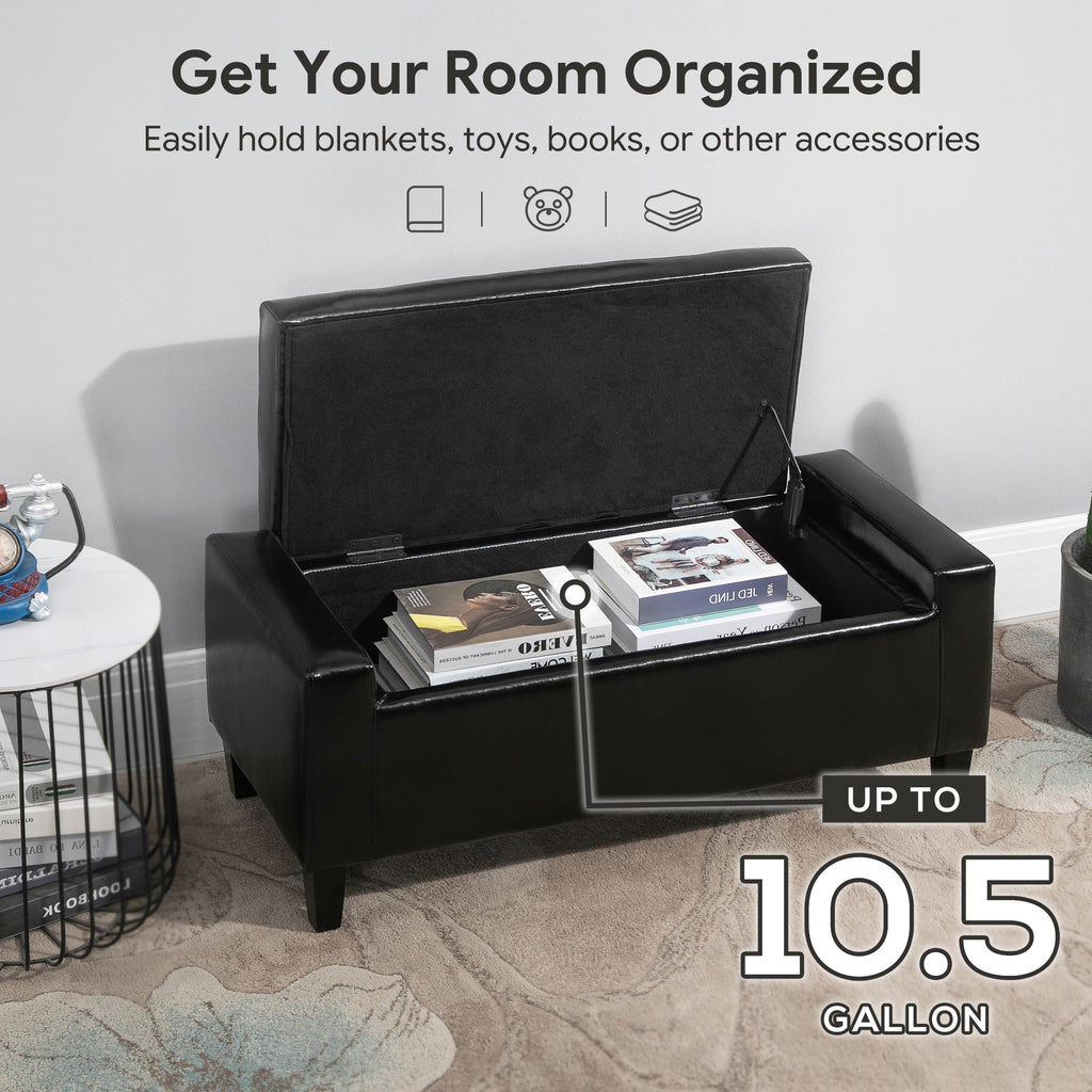 Storage Ottoman Bench, PU Leather Upholstered Bench with Tufted Design, Black