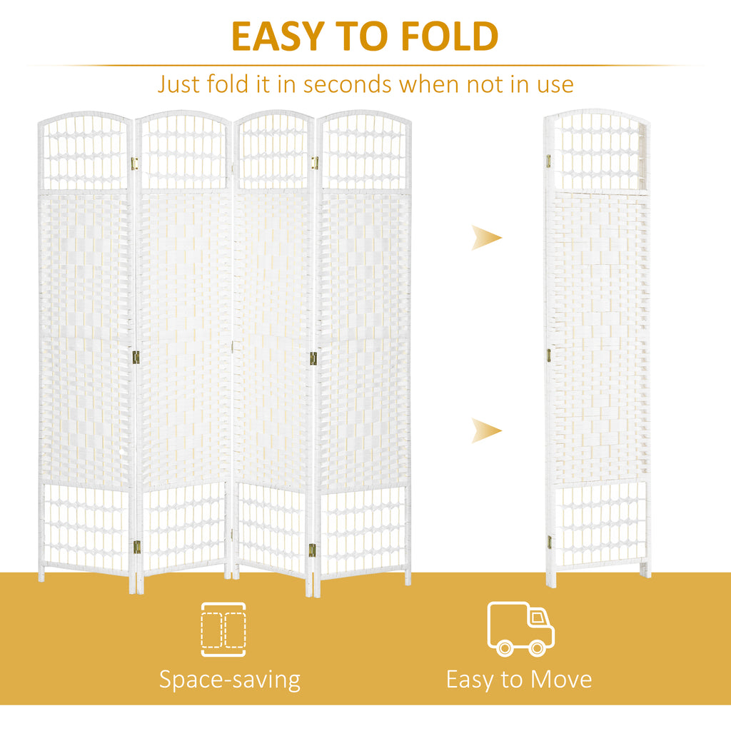 4 Panel Folding Room Divider, Portable Privacy Screen, Wave Fiber Room Partition for Home Office, White