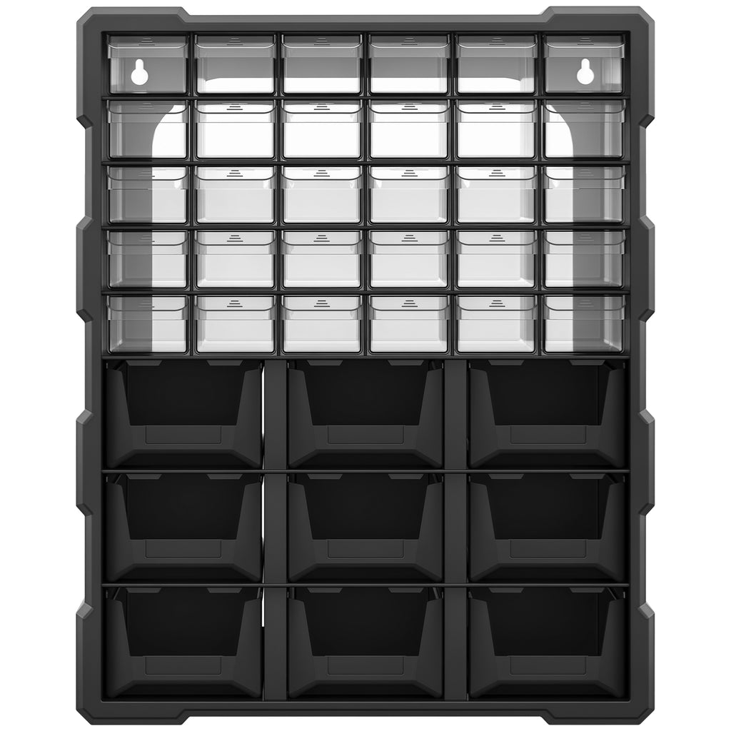 Plastic 39 Drawer Parts Organiser Wall Mount Storage Cabinet for Small Nuts Bolts Tool Black