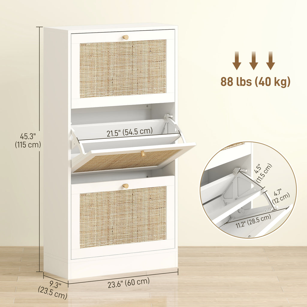 Rattan Shoe Storage Cabinet with 3 Flip Drawers and Adjustable Shelves, Entryway Shoe Cabinet for 18 Pairs, Black