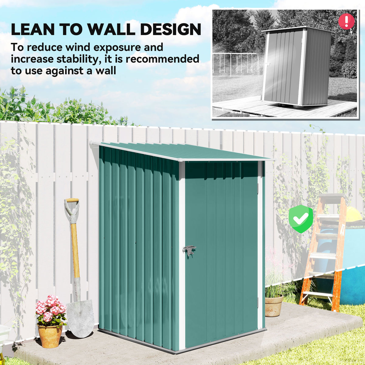 3.3' x 3.4' Lean-to Garden Storage Shed, Outdoor Galvanized Steel Tool House with Lockable Door for Patio Grey