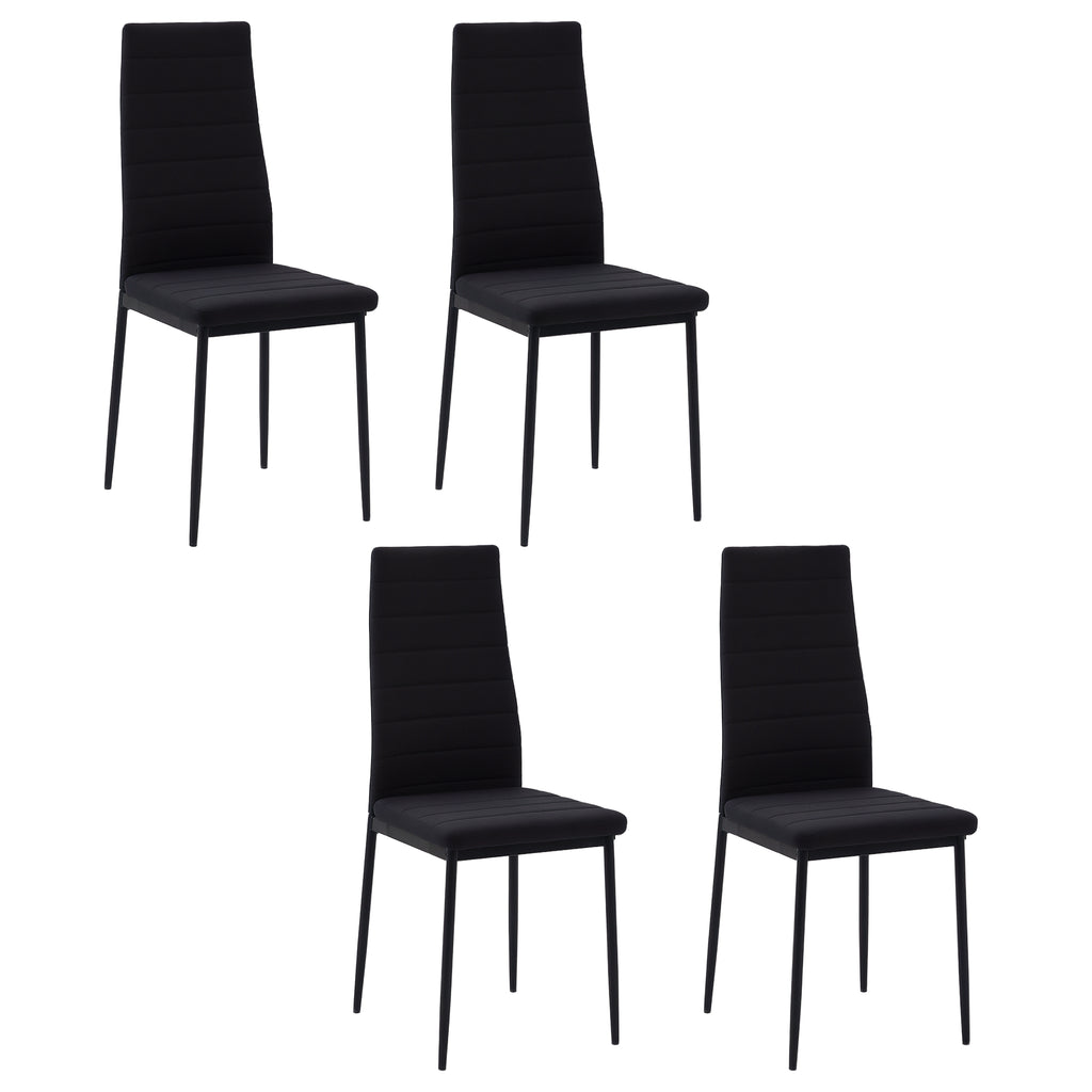 Modern Dining Chairs High Back Upholstered Linen Fabric with Metal Legs for Kitchen Black