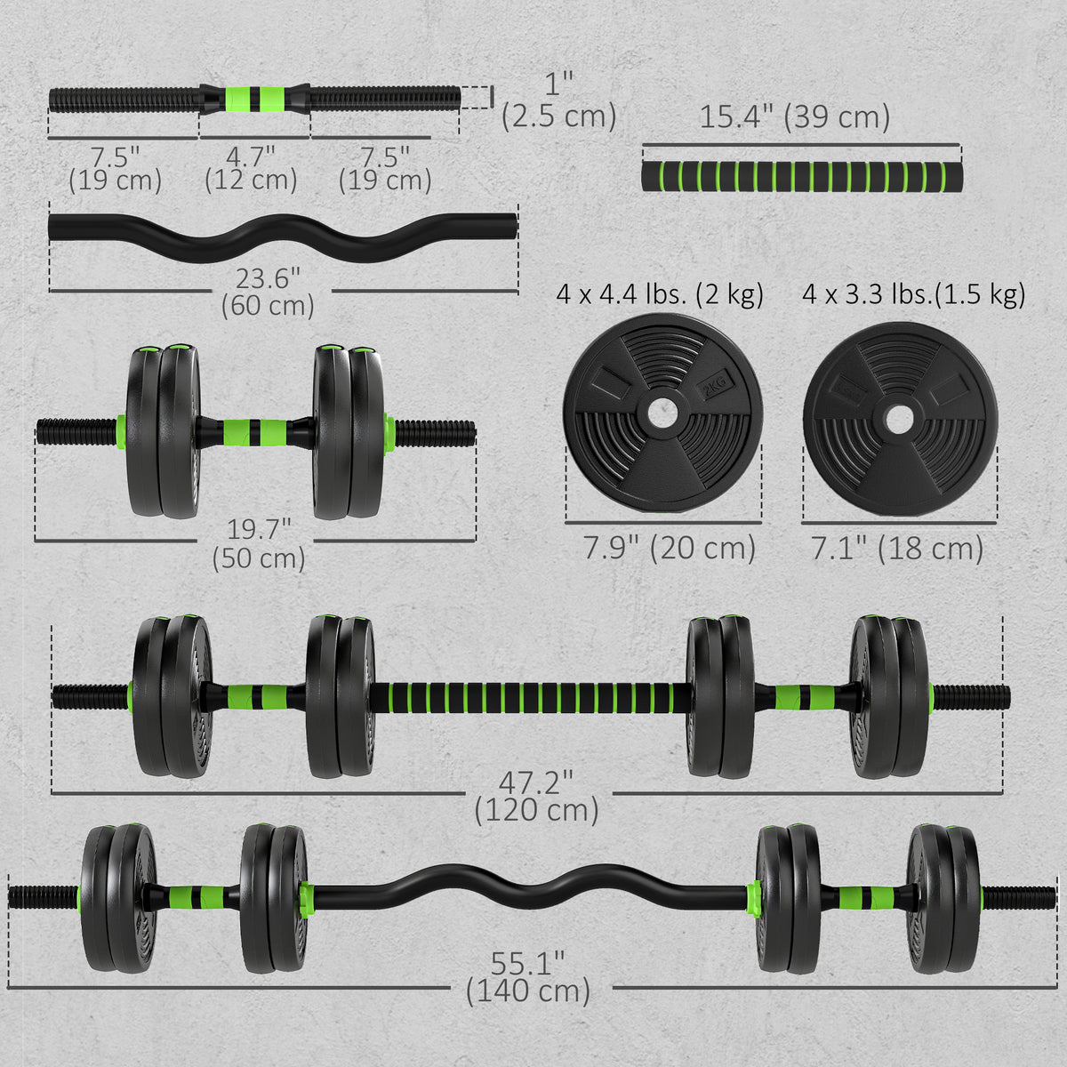 Soozier Adjustable Dumbbell Set, 3 in 1 Weights Dumbbells Set for Home Gym, 33lb Free Weights with Connector and Non-Slip Grip