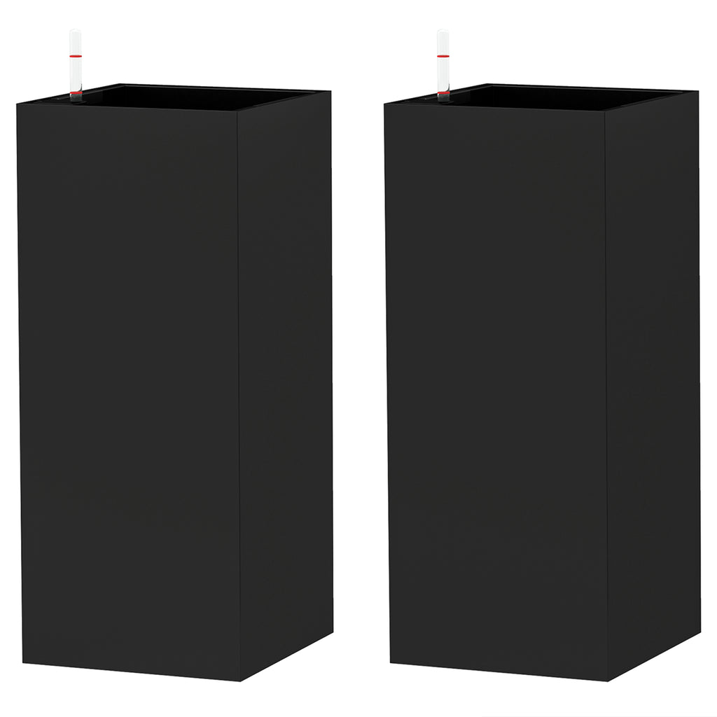 2 Pack Planter Box, 26 Inch Plastic Flower Pots with Water Level Indicator, Drainage Hole and Drain Plug, Black